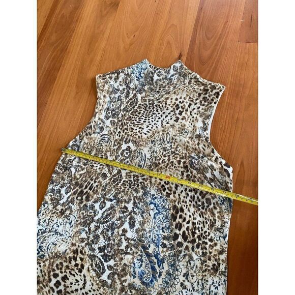 Chico’s Knit Top Sweater Leopard Animal Print Paisley 2 / Large Cream Brown - Picture 4 of 9